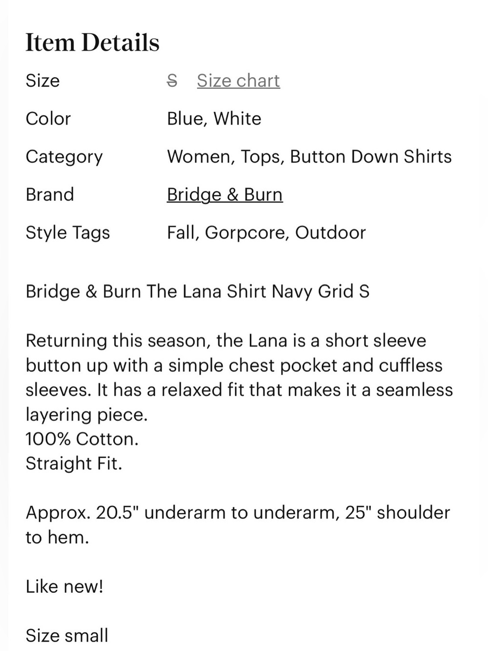 Bridge & Burn The Lana Shirt - Navy Grid - Small - Picture 6 of 7